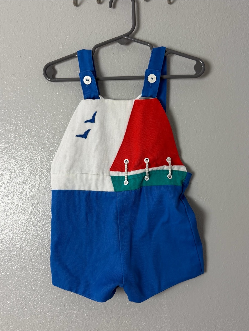 Vintage Sailboat Colorblock Romper Nautical Blue Red White Green 2T